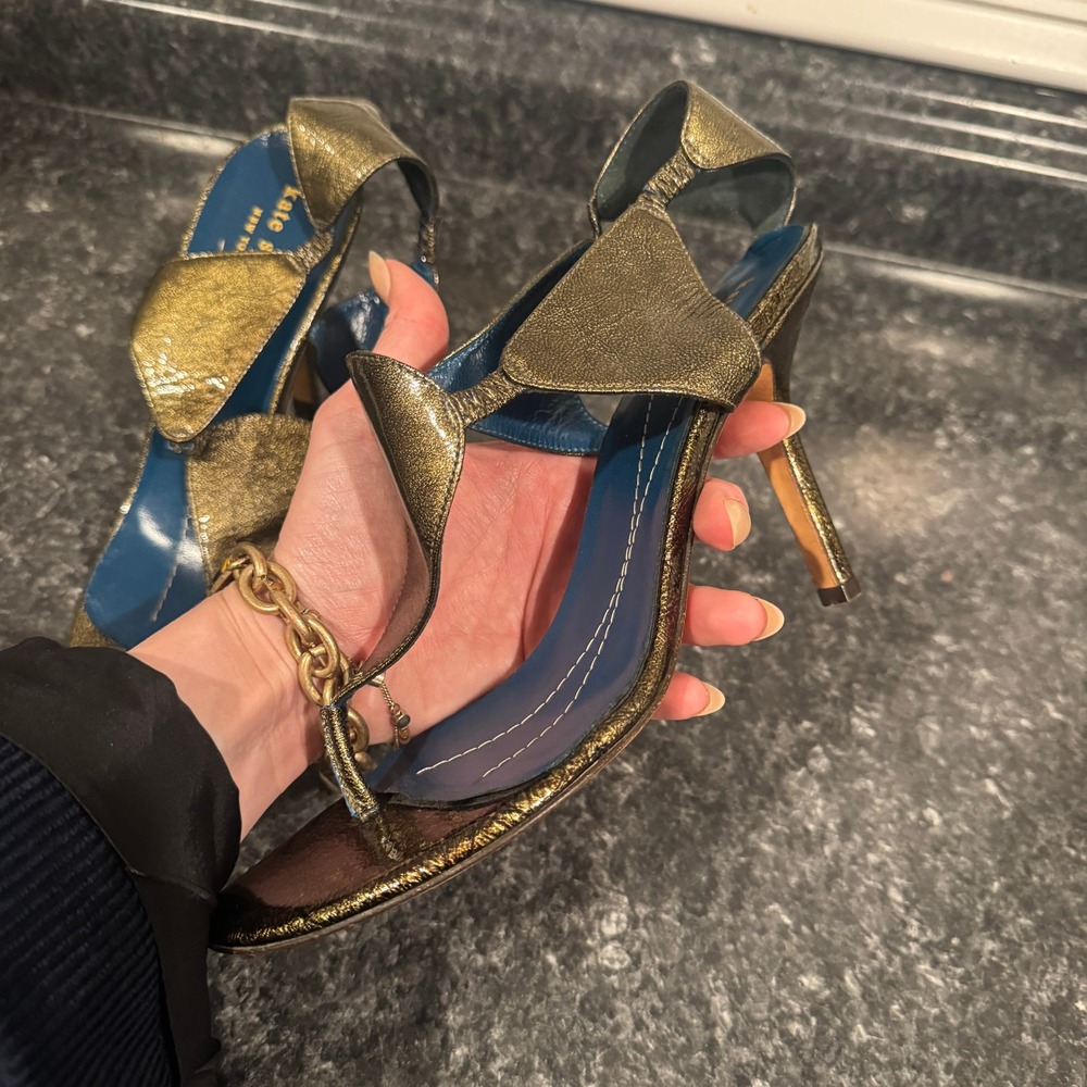 Vintage Kate Spade New York Green Metallic Patent Leather Made in Italy Pumps